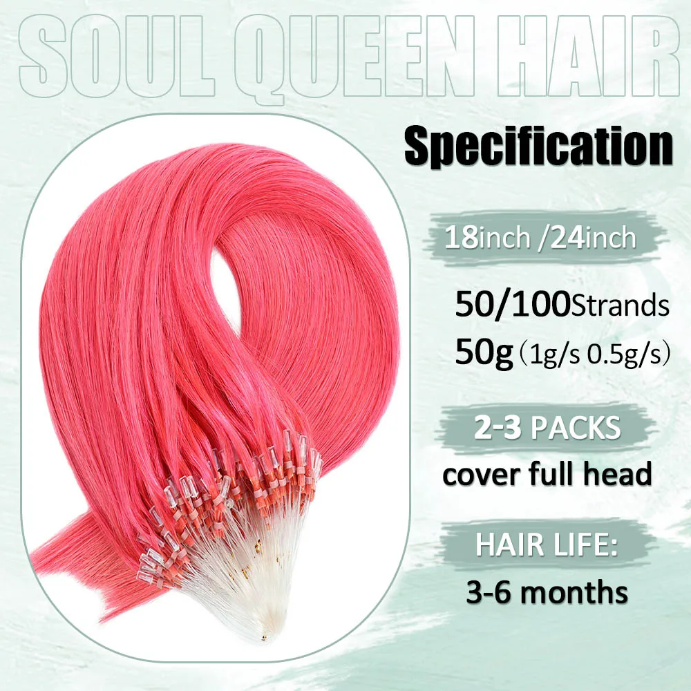 Hete Roze Micro-Lus Hair Extensions Echt Menselijk Haar Natuurlijk Steil Remy Haar Kleurrijk Microring Hair Extensions Voor Vrouwen 50G