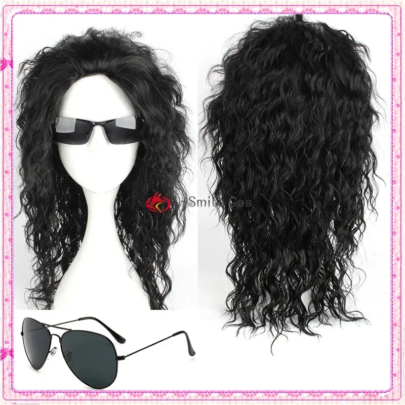 High-quality Michael Jackson long black curly hair glasses, suitable for Halloween and Christmas parties