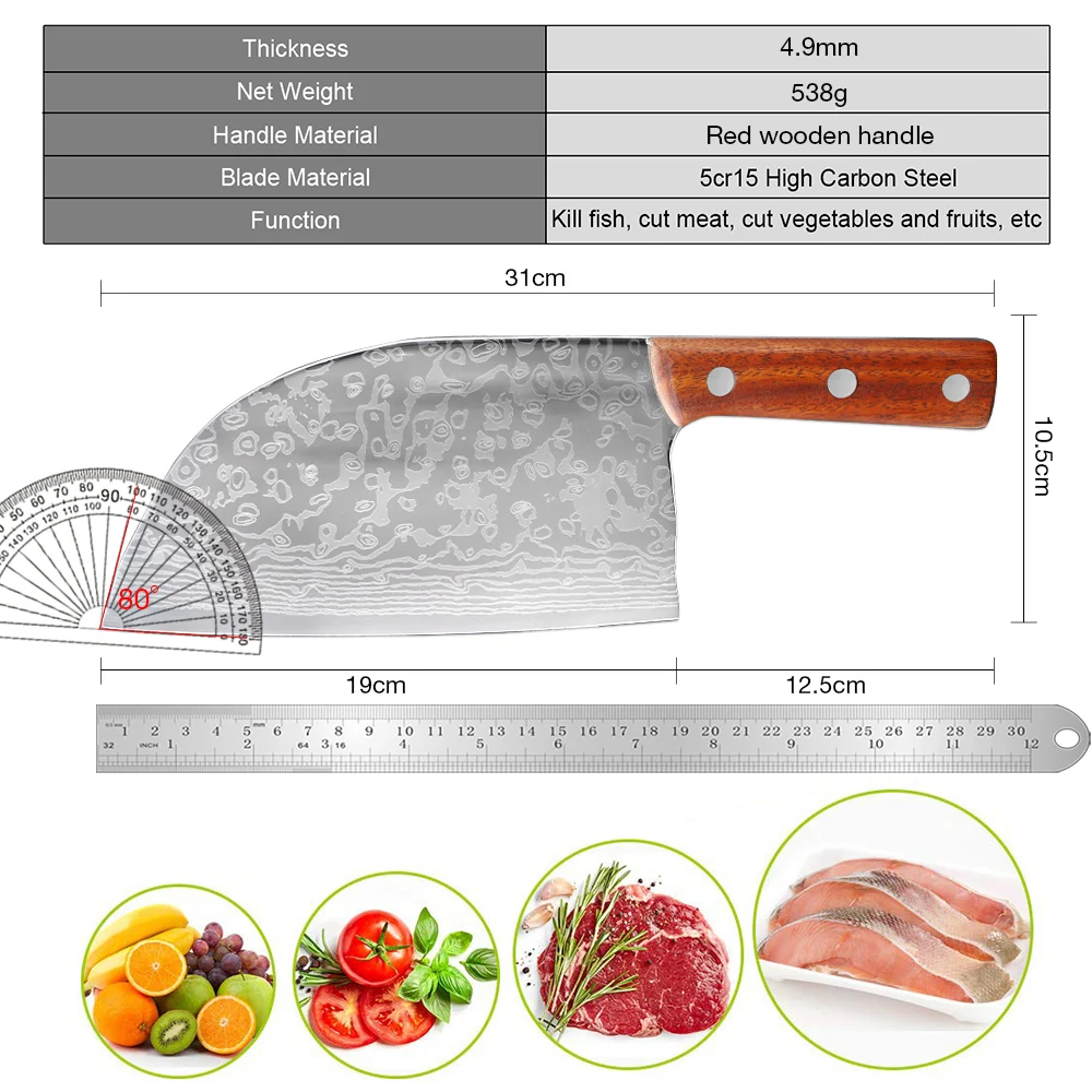 Forging Serbian Chef Knife Full Tang High Carbon Clad Steel Kitchen Chef Knife Ultra Sharp Butcher Cleaver Damascus laser patter