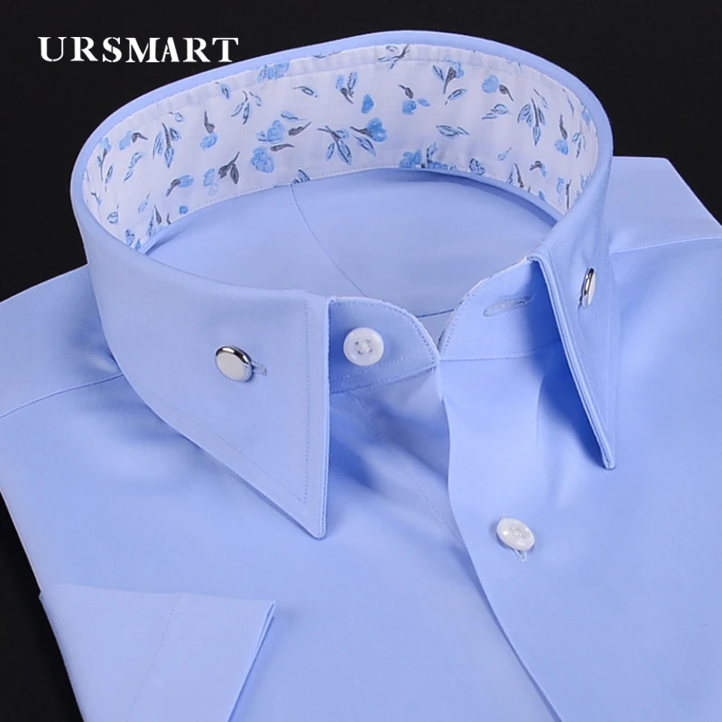 High quality men's short sleeve shirt youth summer work business small pointed collar shirt for men