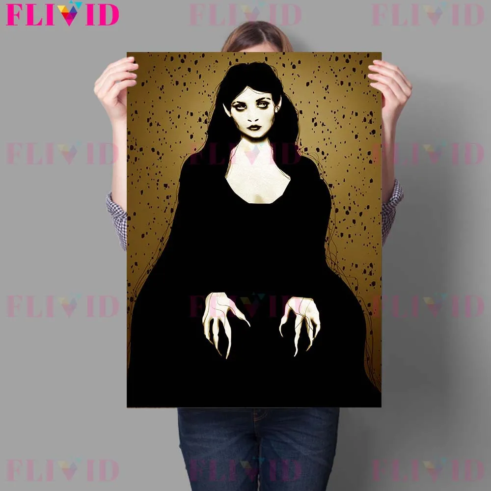 Vampire Black Veil Portrait Gothic Masque Wall Art Canvas Painting Home Decor Frightening Black Witch Poster And Print Unframed