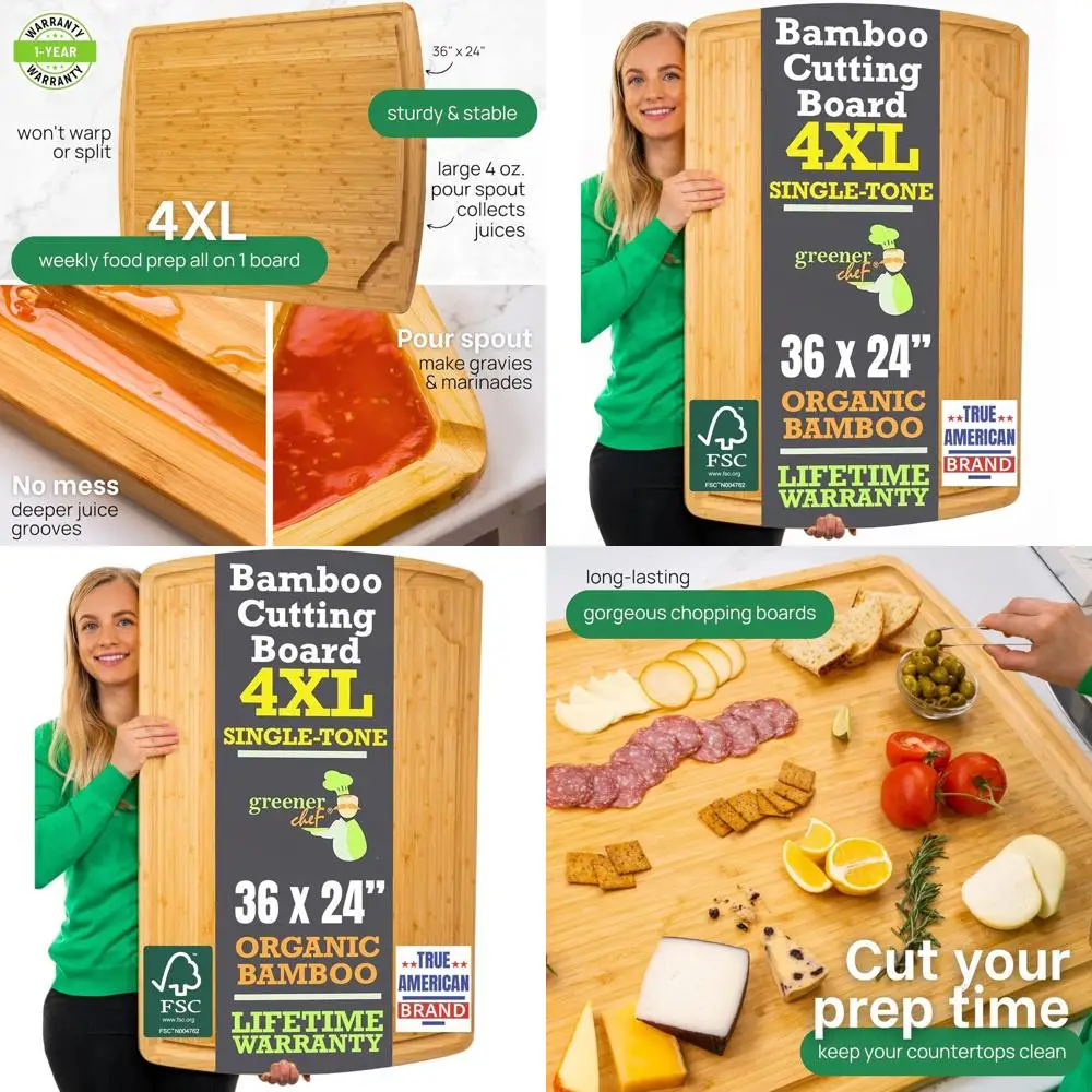 

Extra Large Bamboo Cutting Board - 36 x 24 Kitchen Countertop Board, Single Tone