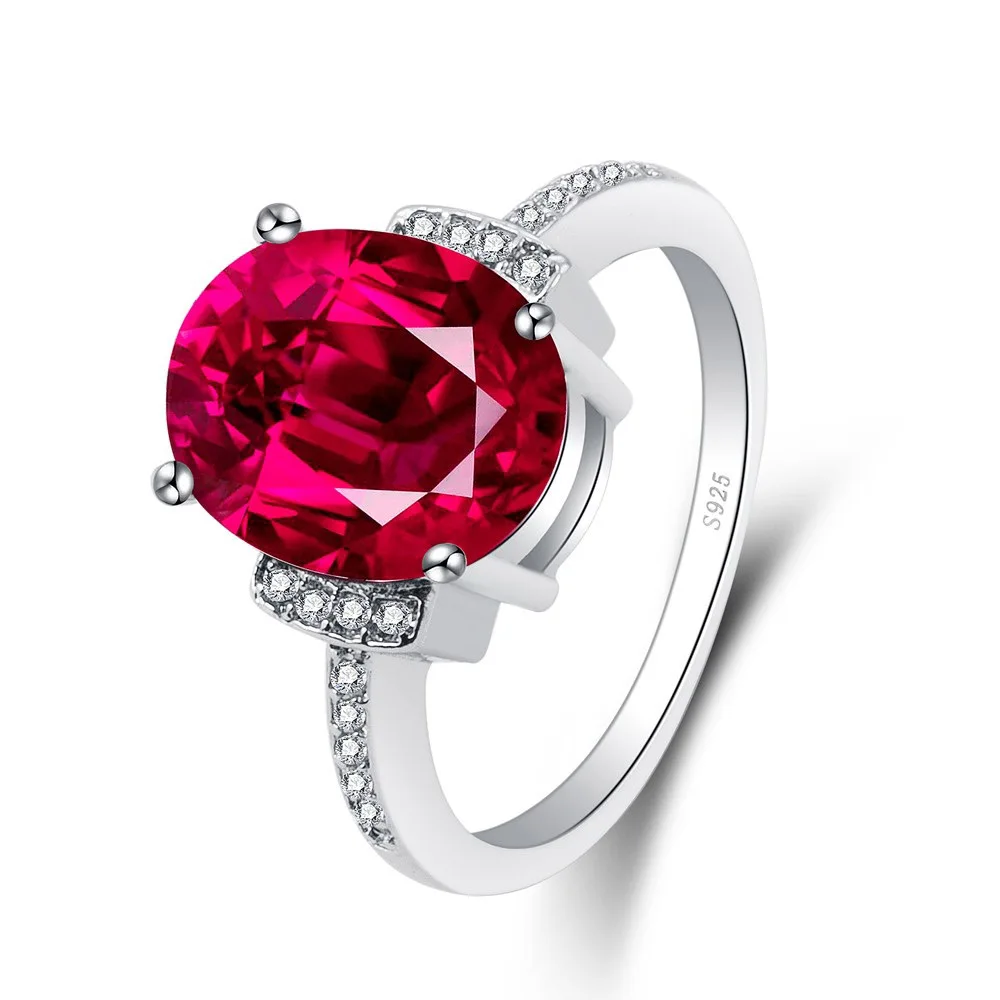 

925 Sterling Silver Cubic Zirconia Luxury Enthusiasm Red Flowers Pink Stone Crystal Rings For Female Jewelry Gift