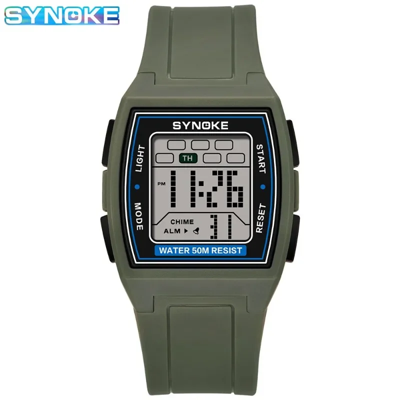 

Men Rectangular Sports Electronic Watch Waterproof Night Light Large Screen Alarm Clock Trend Retro Style Classics SYNOKE