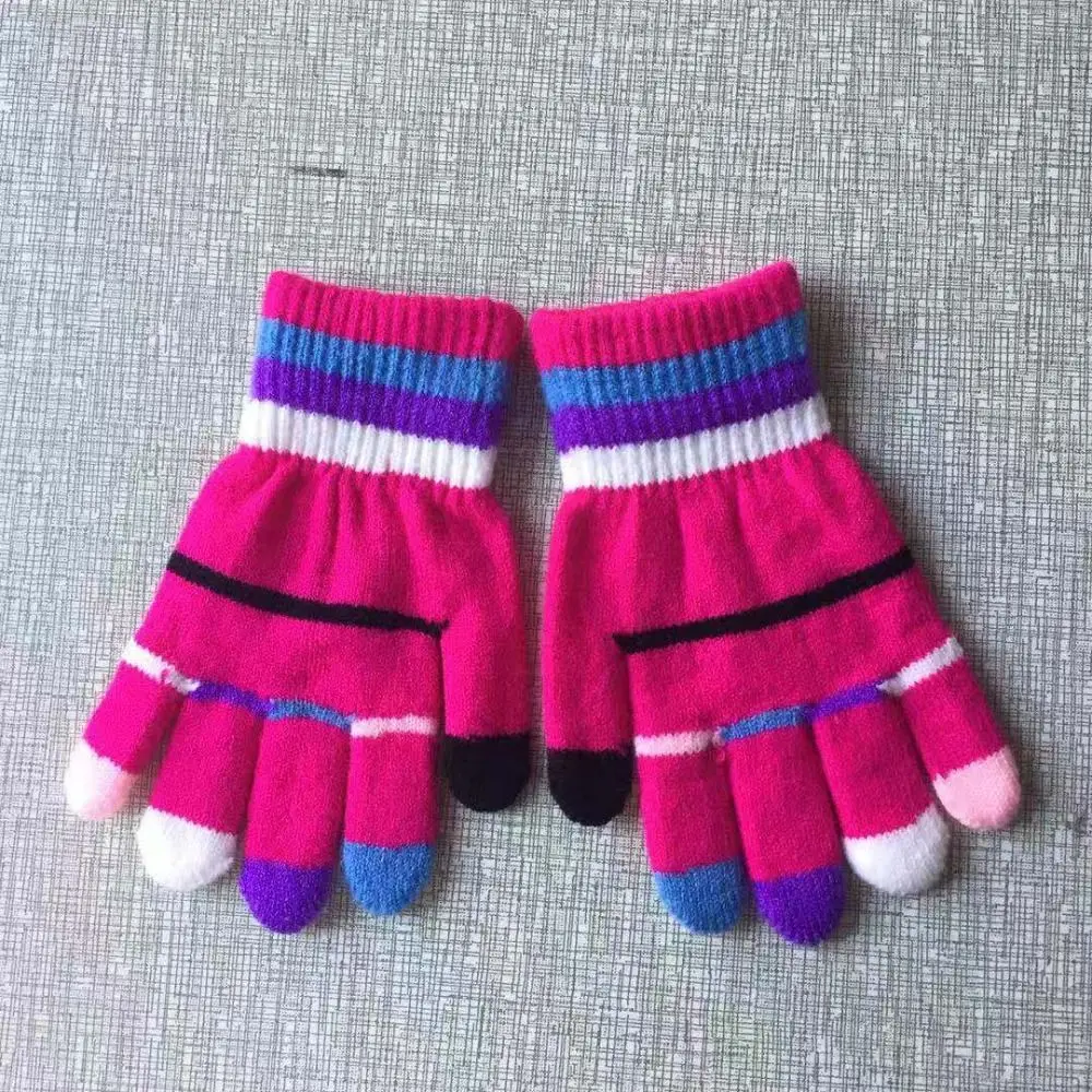 Stripe Baby Mittens Winter Warm Kids Baby Girls Gloves Knitted Children Mitten Winter Gloves Kids for 4-8 Years