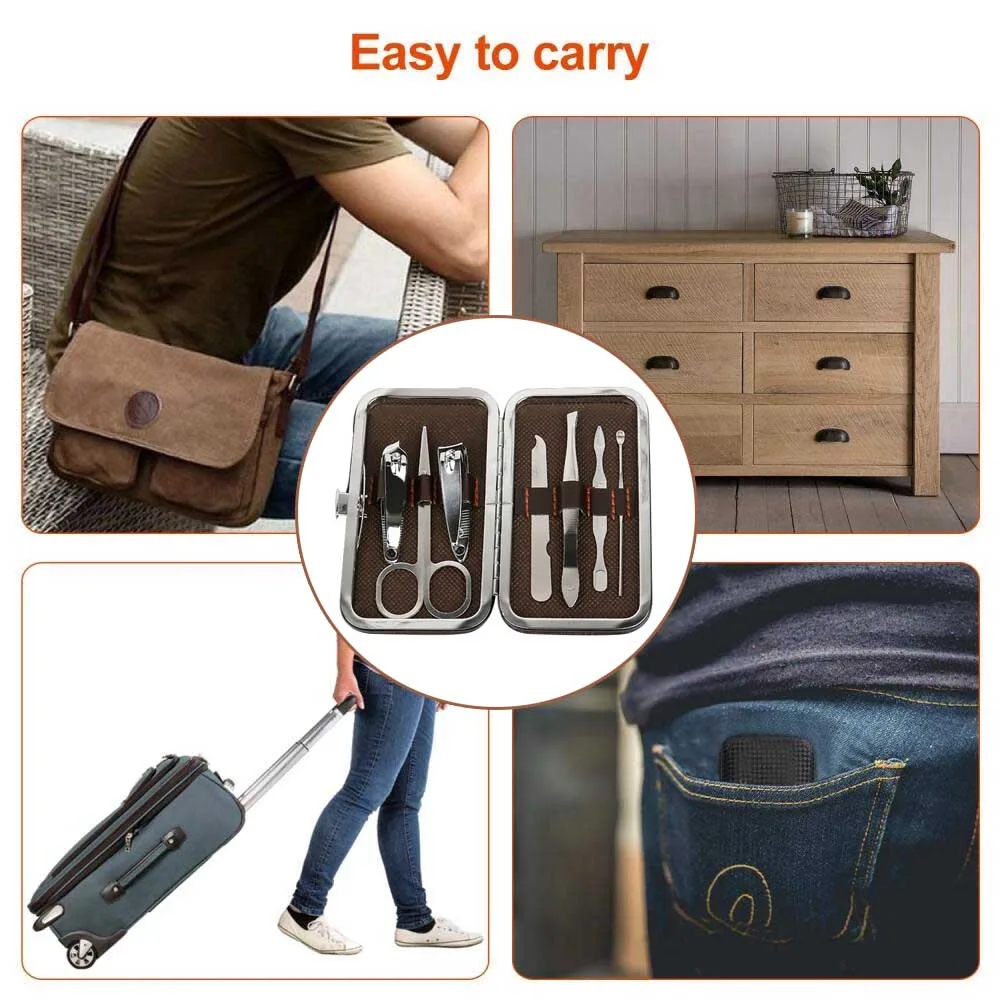 Ensemble de manucure et pédicure, coupe-ongles, manucure en acier inoxydable, Kit de toilettage professionnel, outils de soins des ongles, 7-8 pièces