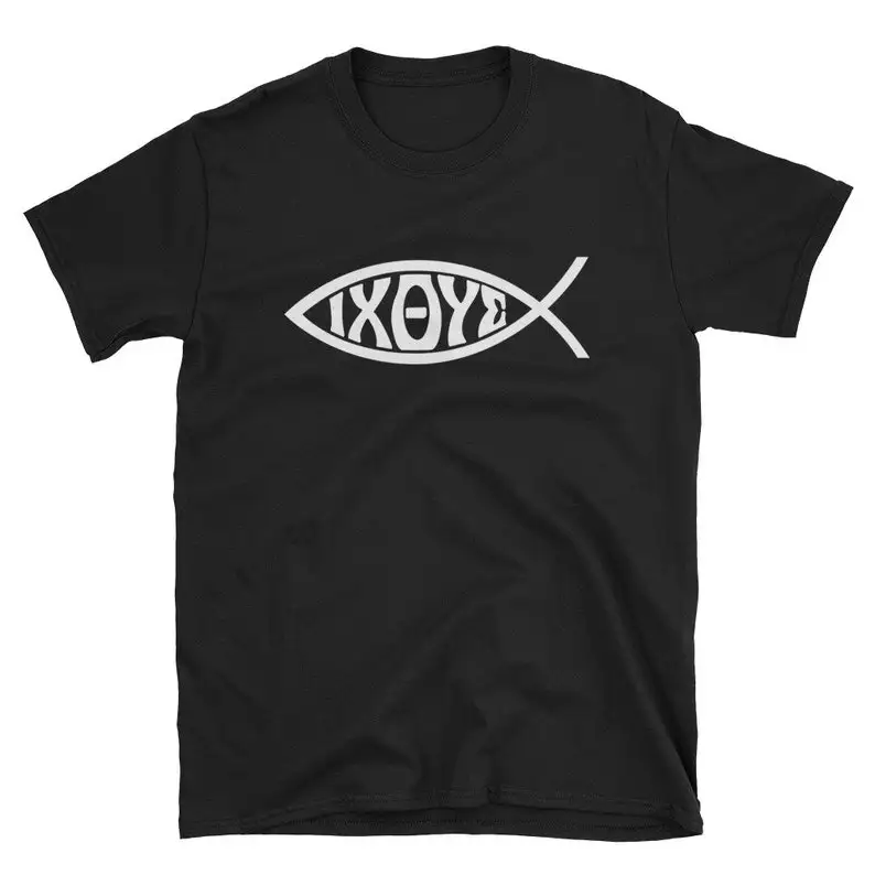 Ichthys or Ichtus IXOYE Christian Fish T-Shirt Combine Fun Printed Shirt Men's And Women's Short Sleeve T-shirts