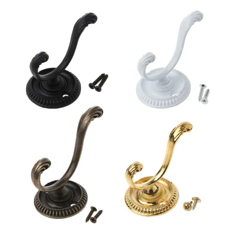 Heavy Duty Wall Hooks Antique Hanger Sturdy Decorative Coat Racks Zinc Alloy Double Hook for Hanging Hats Towels Keys