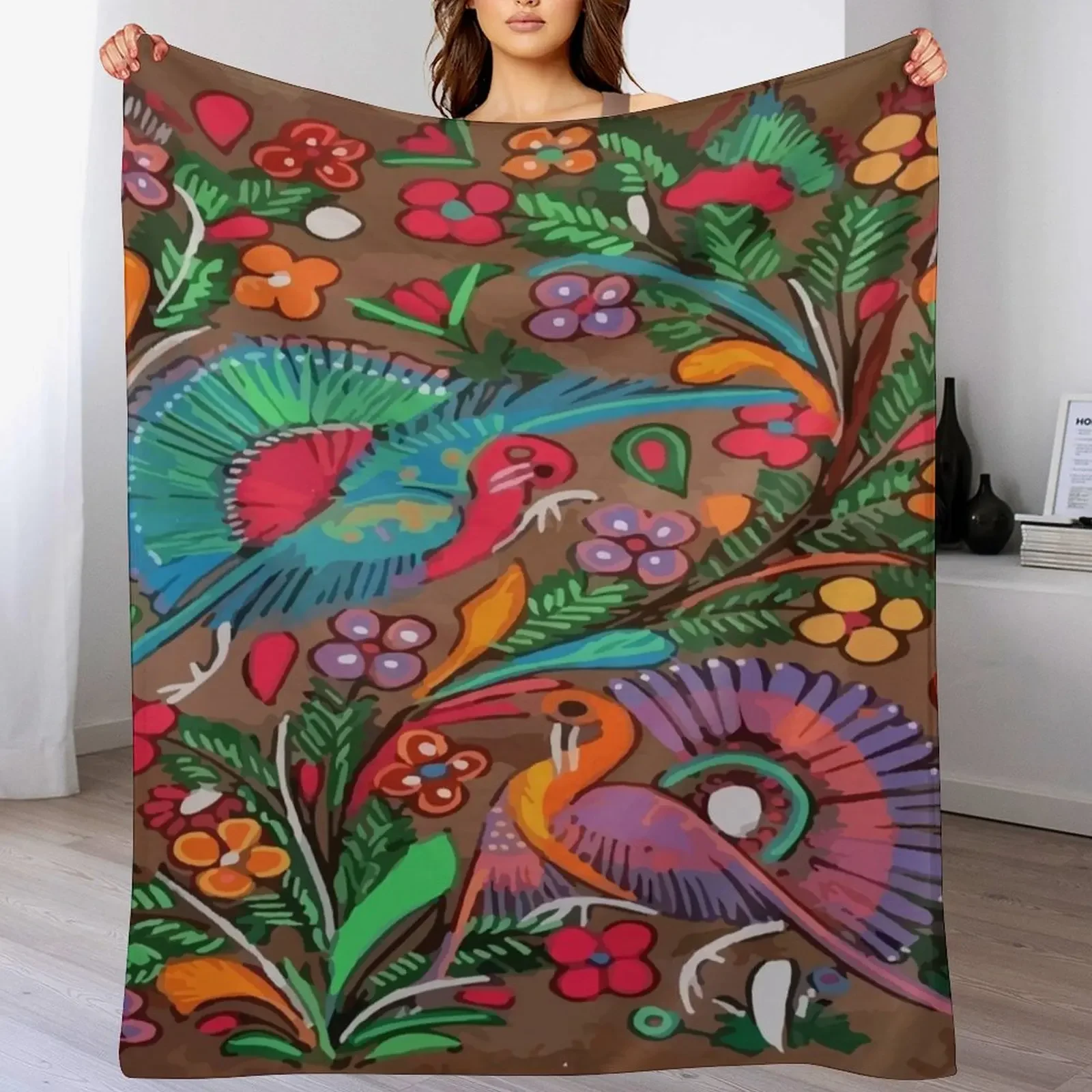 

Amate bark painting maximalist birds colorful mexican folk art decoration Throw Blanket manga Sofa Quilt Blankets