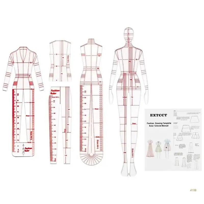 41XB 4 pezzi manichino modello da cucito righello illustrazione schizzo righello per sartoria progettazione disegno
