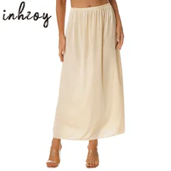 Womens Solid Smooth Underskirt Elastic Waistband Nude Lntimates Half Slips Skirts Underwear Party Dress Safety Skirt Petticoa