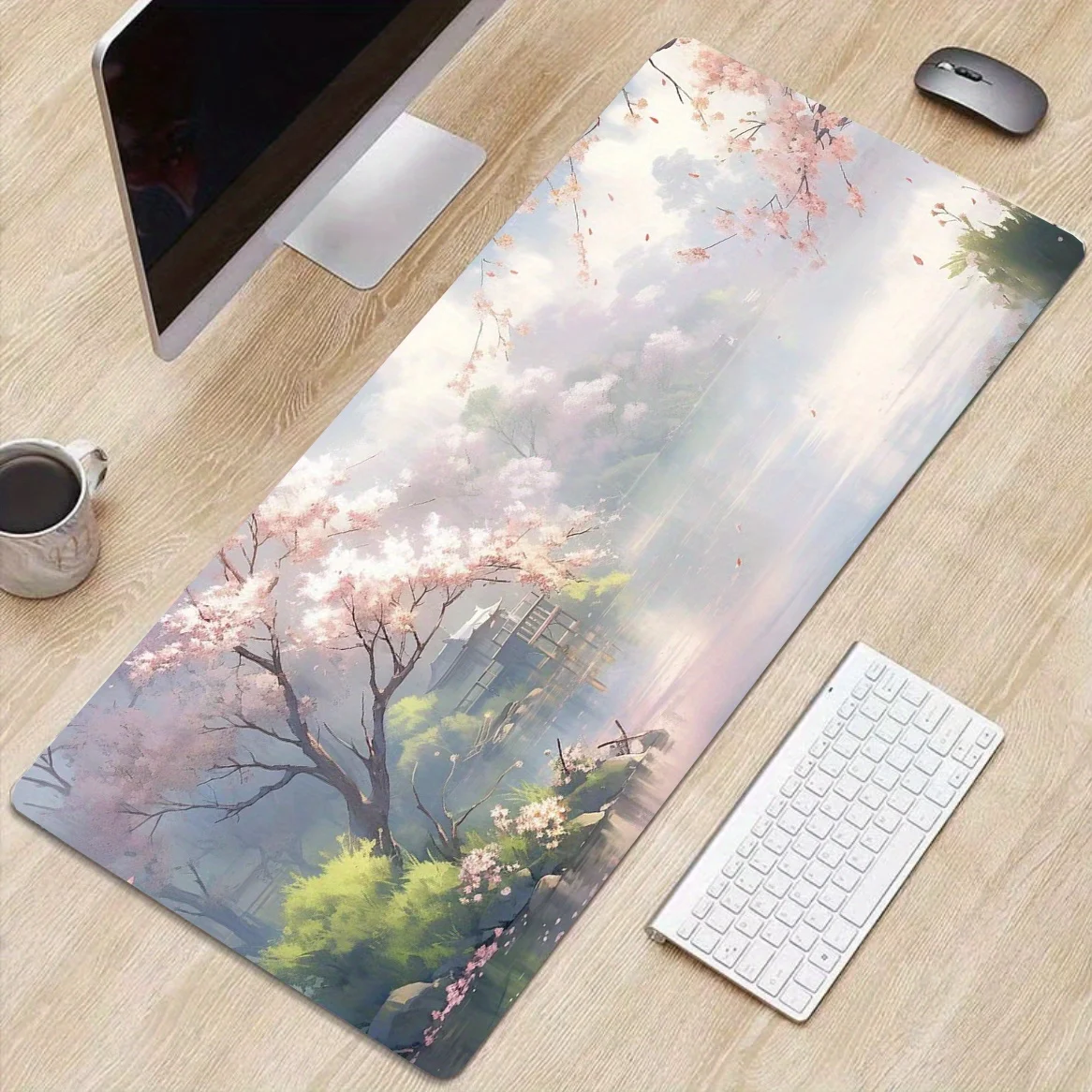 Tappetino per mouse oversize con paesaggi sul lato del lago in stile giapponese, tappetino per tastiera per computer XXL, tappetino da scrivania in gomma antiscivolo, adatto per l'uso in ufficio