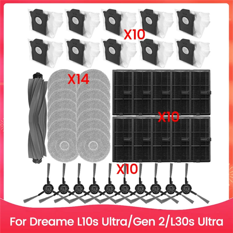 

B47B-45PCS Brush Filter Dust Bag And Mop Cloth Kit For Dreame L10s Ultra Gen 2 L30s Ultra Vacuum Cleaner Replacement Parts