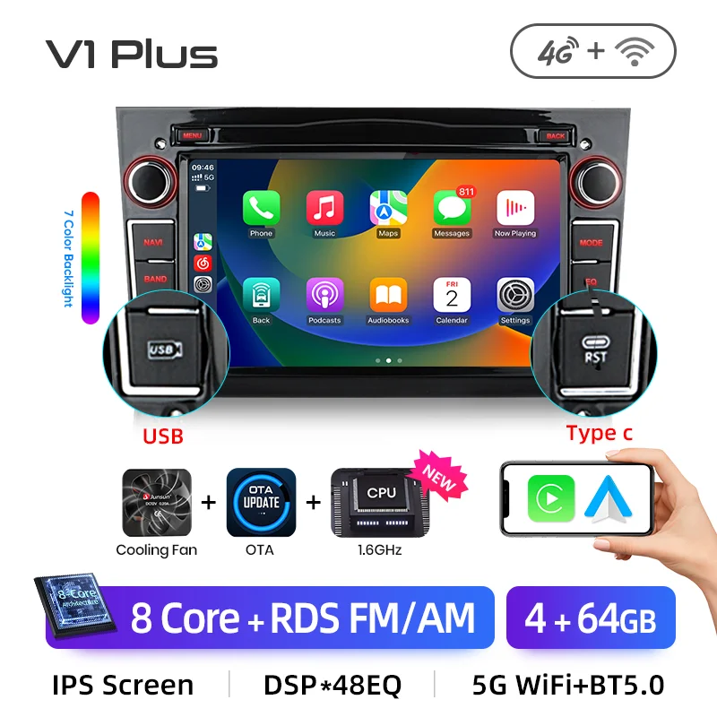 Junsun 7 Inch Universal Car Radio for Opel Astra H J Vectra Vauxhall Antara Zafira Corsa C D Vivaro Meriva CarPlay Android Auto