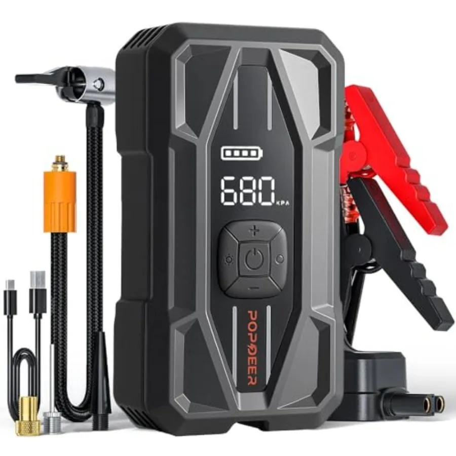 كاتب الانتقال المحمول مع ضاغط الهواء 5000A 150PSI 30W لجميع الغاز ومحركات الديزل 10L شاحن بطارية 12 فولت مع ضوء LED