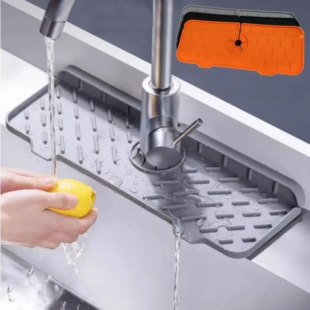 Reusable Kitchen Silicone Sink Faucet Mat Splash-proof Guard Countertop Protection Rubber Drying Pad Tray Kitchen Accessories
