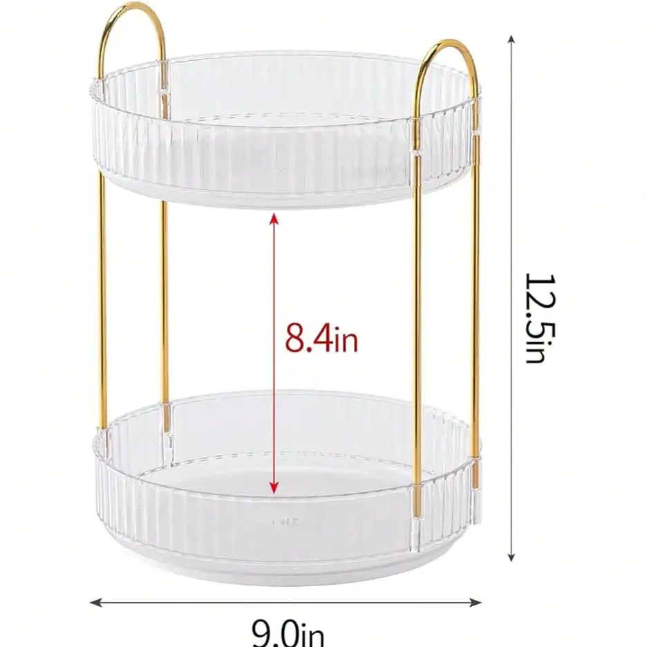 360° Rotating Makeup Organizer For Vanity - 2 Tier Perfume Organizer With Large Capacity - Skincare Organizer For Bathroom Counter - Space-Saving Cosmetic Storage For Dresser Countertop (Clear)