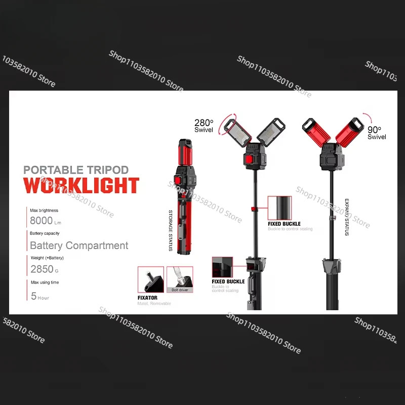 7000 Lumens 18v Light Emitting Diode Work Light, Tripod Stand Compatible Makita Bosch Metabo Stanley Battery