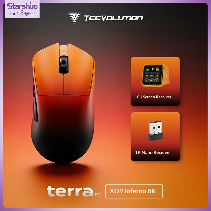 TEEVOLUTION Terra XD9PT E-sports gaming mouse Ergonomic lightweight design Display Receiver PAW395O STRIKE 8k Report Rate
