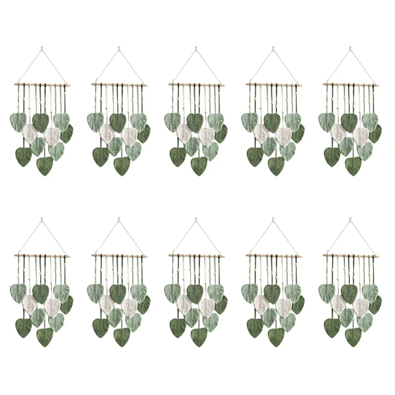 10X Leaf Macrame Wall Hanging Boho Room Home Decor Woven Aesthetic Wall Tapestry Home Room Wedding Decoration Green