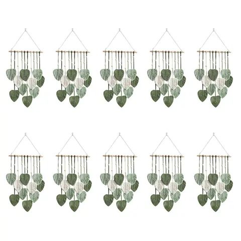 10X 잎 Macrame 벽 매달려 Boho 룸 홈 장식 짠 미적 벽 태피스트리 홈 룸 웨딩 장식 녹색