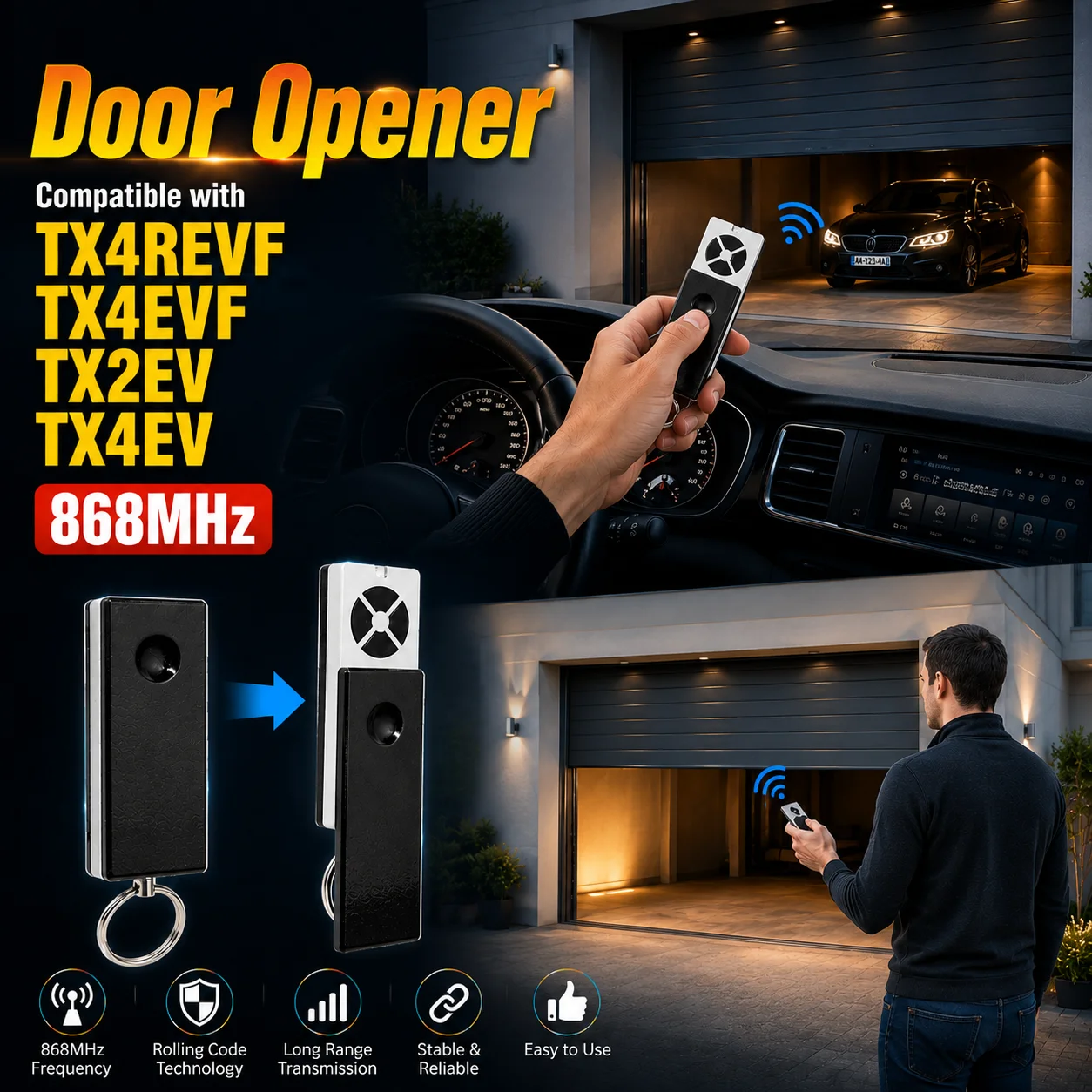 

For TX4EVF TX2REV TX4REV TX4REVF Garage Remote Control Gate Keyfob Transmitter 868MHz Door Opener