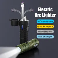 Home Outdoor Flashlight Waterproof Cigarette Lighter Retractable 360° Rotating Hose Electric Arc Lighter Type-C Rechargeable