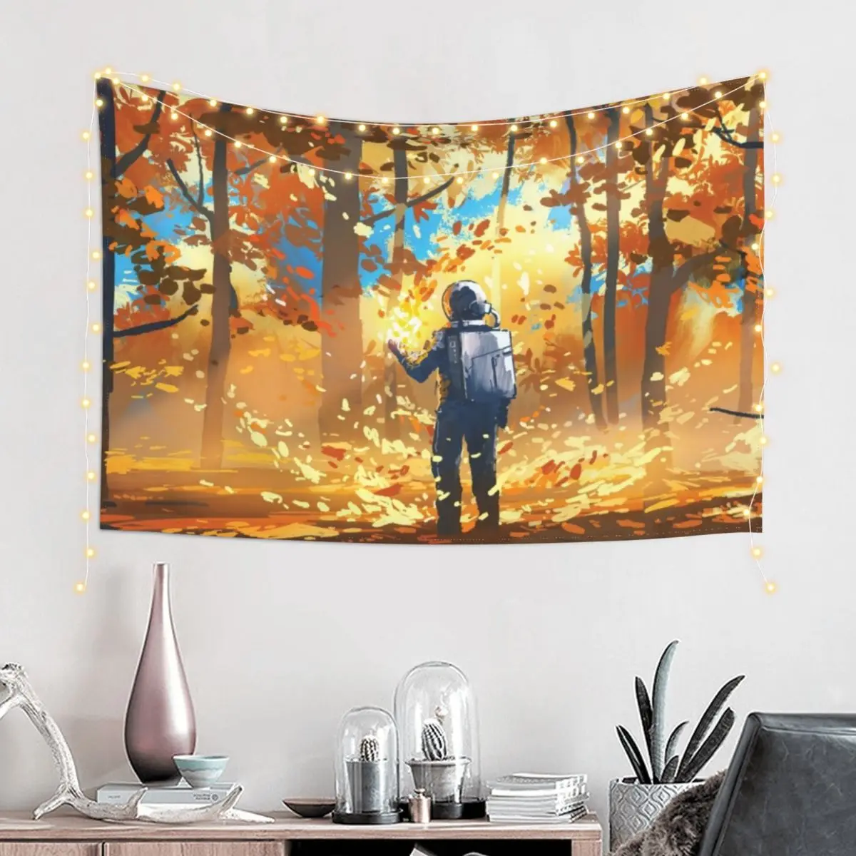 Spaceman at the Middle of the Autumn Forest by Ian Fantasy Tapestry Wall Hanging Decor Aesthetic Room Decors Tapestry