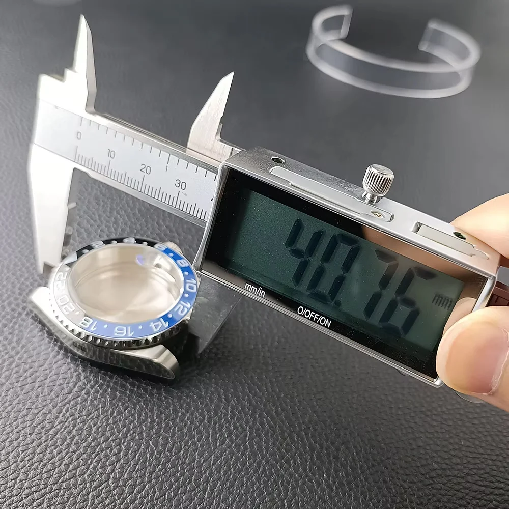 NH35 GMT حالة 40.5 مللي متر عالية الجودة الرجال فضي الصلب حالة NH34 NH35 NH36 حركة الحال بالنسبة الياقوت ساعة زجاجية صندوق الحافة ساعة