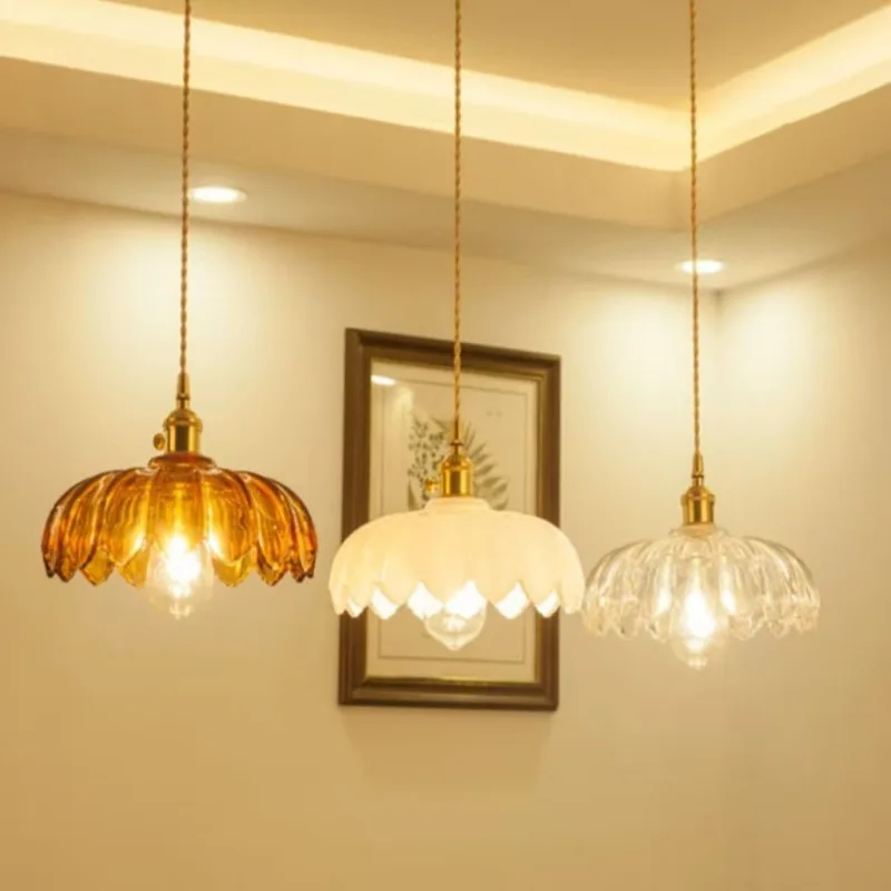 Style Copper Pendant Light Fixtures Kitchen Dinning Living Room Bedroom Homestay Modern Colorful Flowers Art Hanging LampFrenc