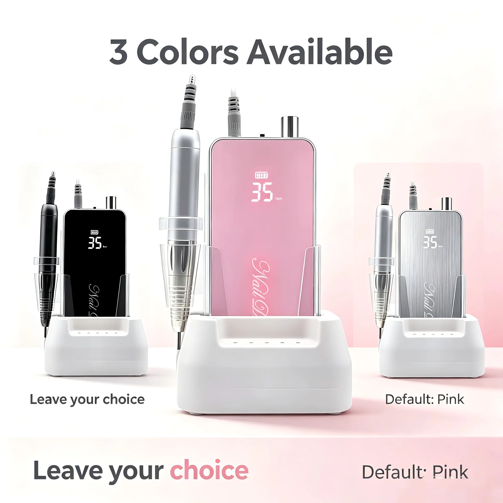 Professional nail drill, two in one coreless motor 35000RPM rechargeable portable acrylic gel nail polishing machine, salon home