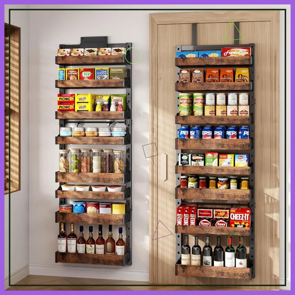 

8-Tier Over The Door Pantry Organizer, Heavy-Duty Metal Spice Rack with Adjustable Basket for Kitchen and Closet