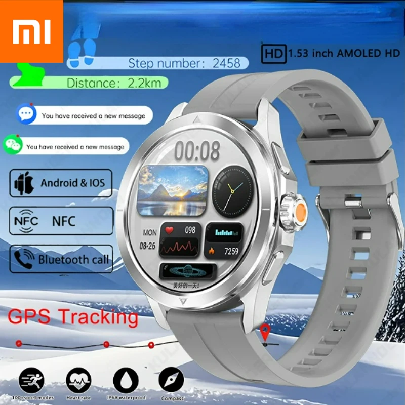 Xiaomi 새로운 S4 울트라 야외 스포츠 스마트 시계 남자 AMOLED 스크린 NFC GPS 나침반 심박수 방수 블루투스 통화 SmartWatch