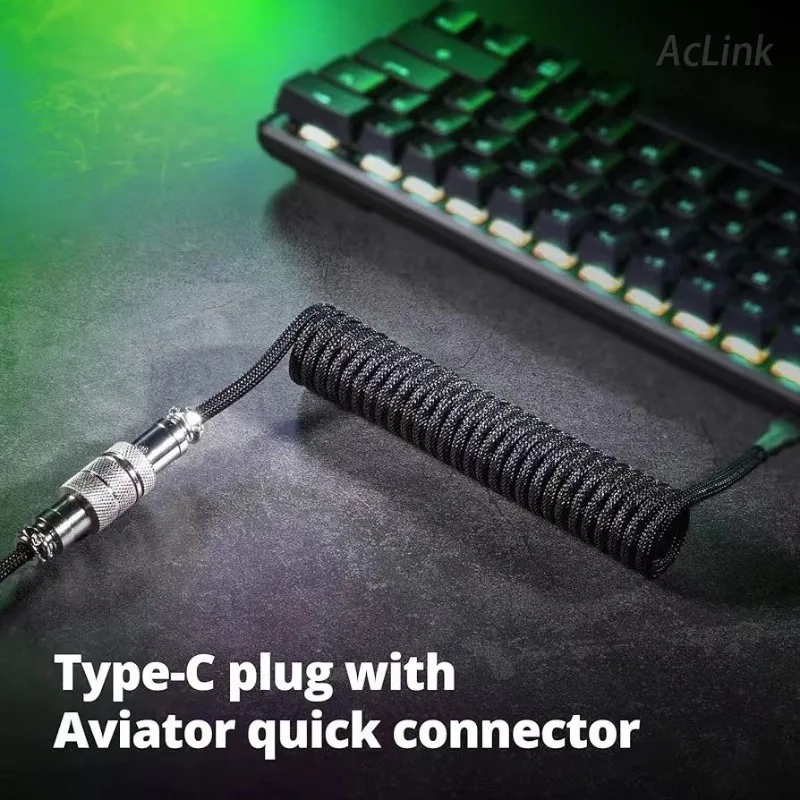 Professional 8K Mechanical Keyboard Cable Coiled Cable Braided TypeC Data Sync Cable Metal Connector for Gamer Desk Decor