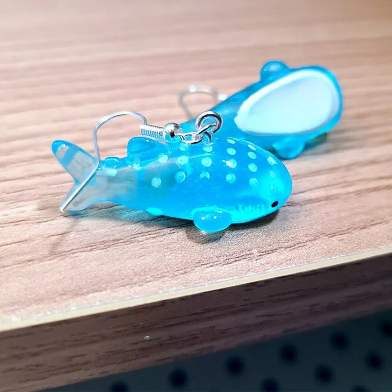 Cute Blue Shark Women's Drop Earrings Kawaii Resin Accessories Earhook Earrings Sea Animal Ocean Handmade Jewelry Gift for Her