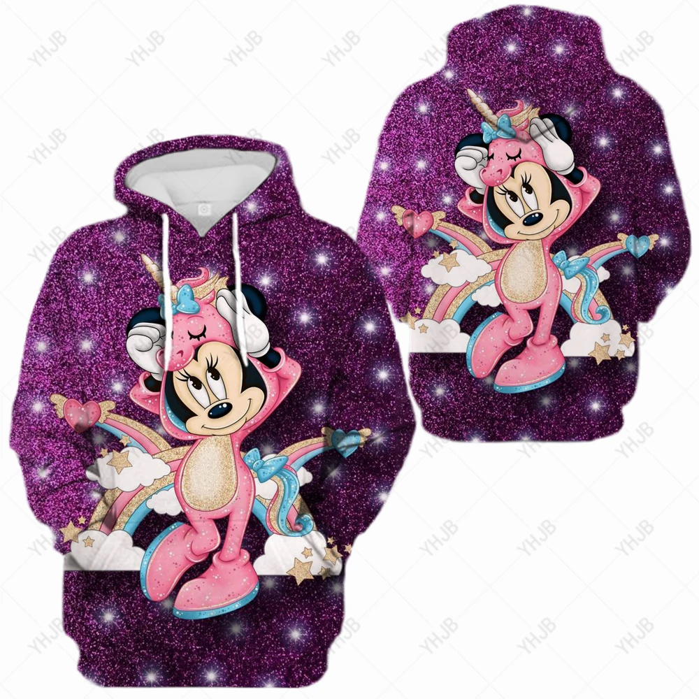 Disney Men\'s Ladies Minnie Mickey Mouse 3D Printed High Quality Boys Girls Unlined Hoodie Parent-Child Costume Cartoon Jumpers