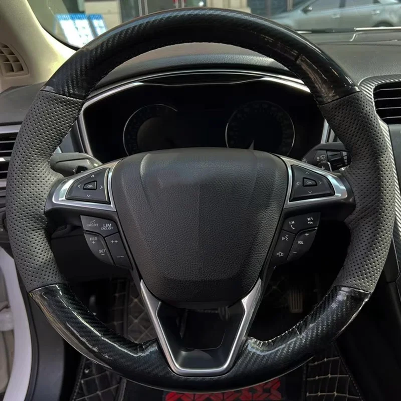 Customized Hand Sewing Genuine Leather Carbon Fiber Car Steering Wheel Cover For Ford Fusion Mondeo 2013-2014 EDGE 2015-2016