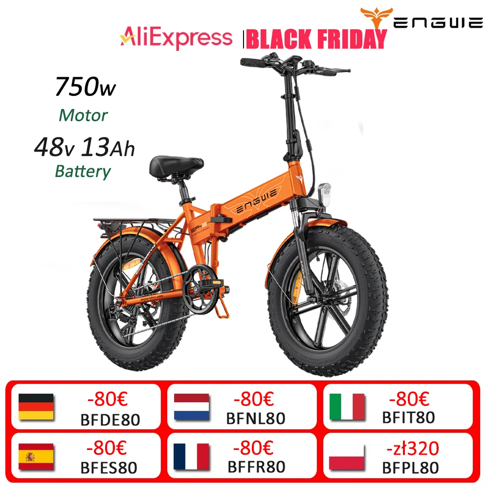 Folding Electric Bicycle ENGWE EP-2 PRO 250W 48V13Ah EU Stock 20 Inch*4.0 Fat Tire E-Bike Mountain Bike Snow Electric Bike