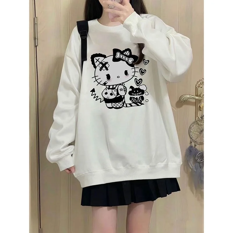 Sanrio Japanese Soft Girl Hello Kitty Sweatshirts Sweet Cool Girl Preppy Style Clothes Cute Top for Women 2000s 2024 Spring New