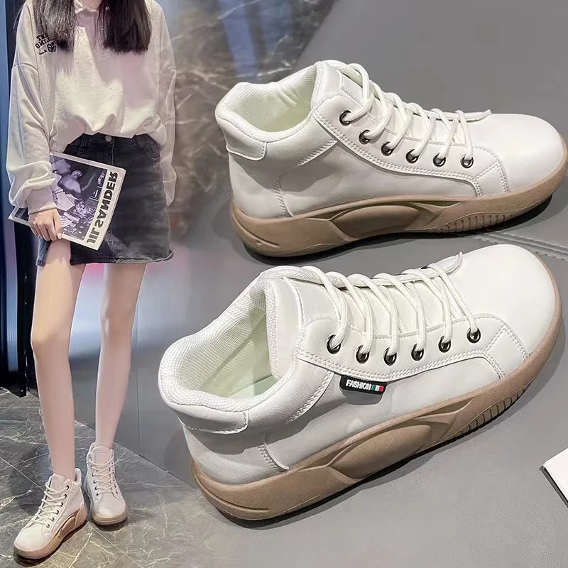 Women Sneakers New Autumn Thick Soles Shaking Shoes Highrise Small White Shoes Casual Retro Womens Shoes PU Lowrise Bootst