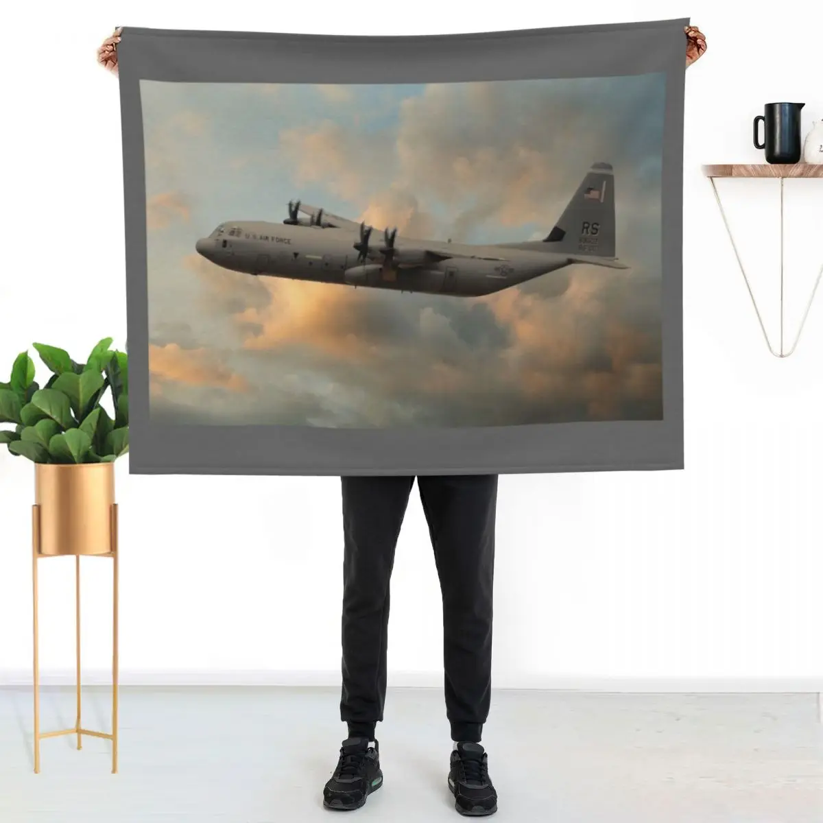 

USAF C-130J-30 Hercules Throw Blanket Fluffy Cozy Throw Blanket for Home Decor