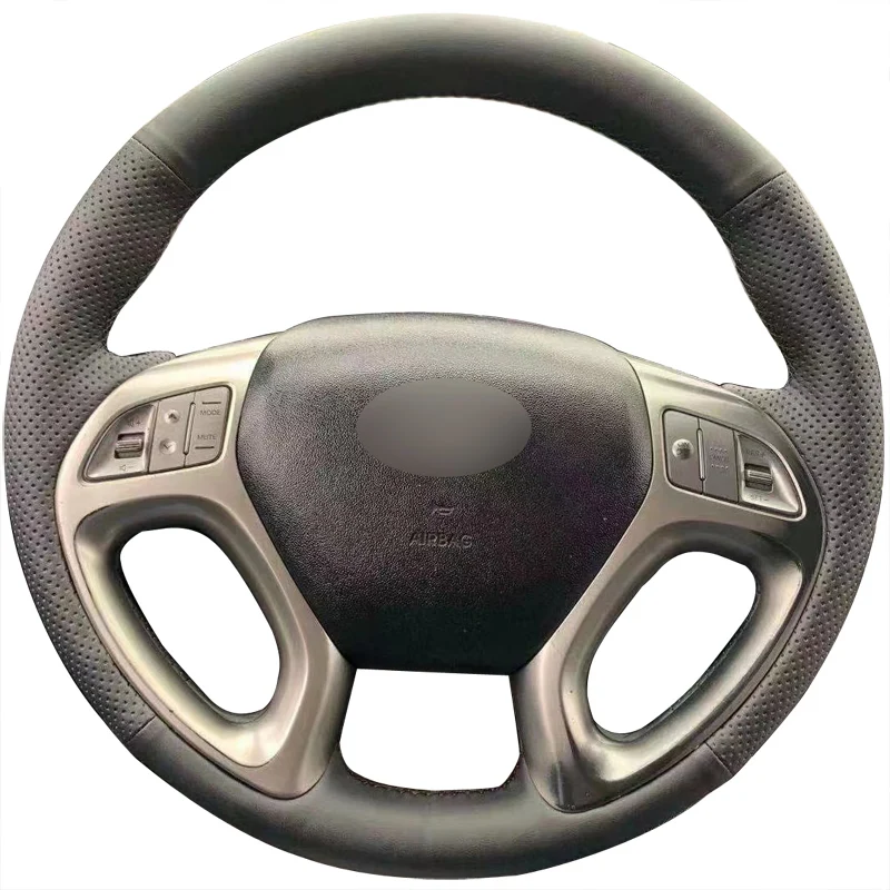 SIR COW Hand Sewing Steering Wheel Cover with Leather for 2012 Hyundai IX35 Car Accessories