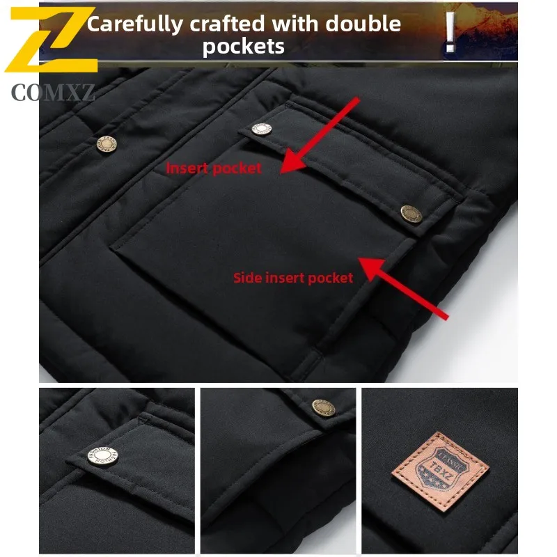 الرجال الشتاء مقنعين سترة واقية مع زخرفة الفراء سميكة الصوف بطانة مقاوم للماء يندبروف فضفاضة تناسب معطف الحرارية سترة في الهواء الطلق #5