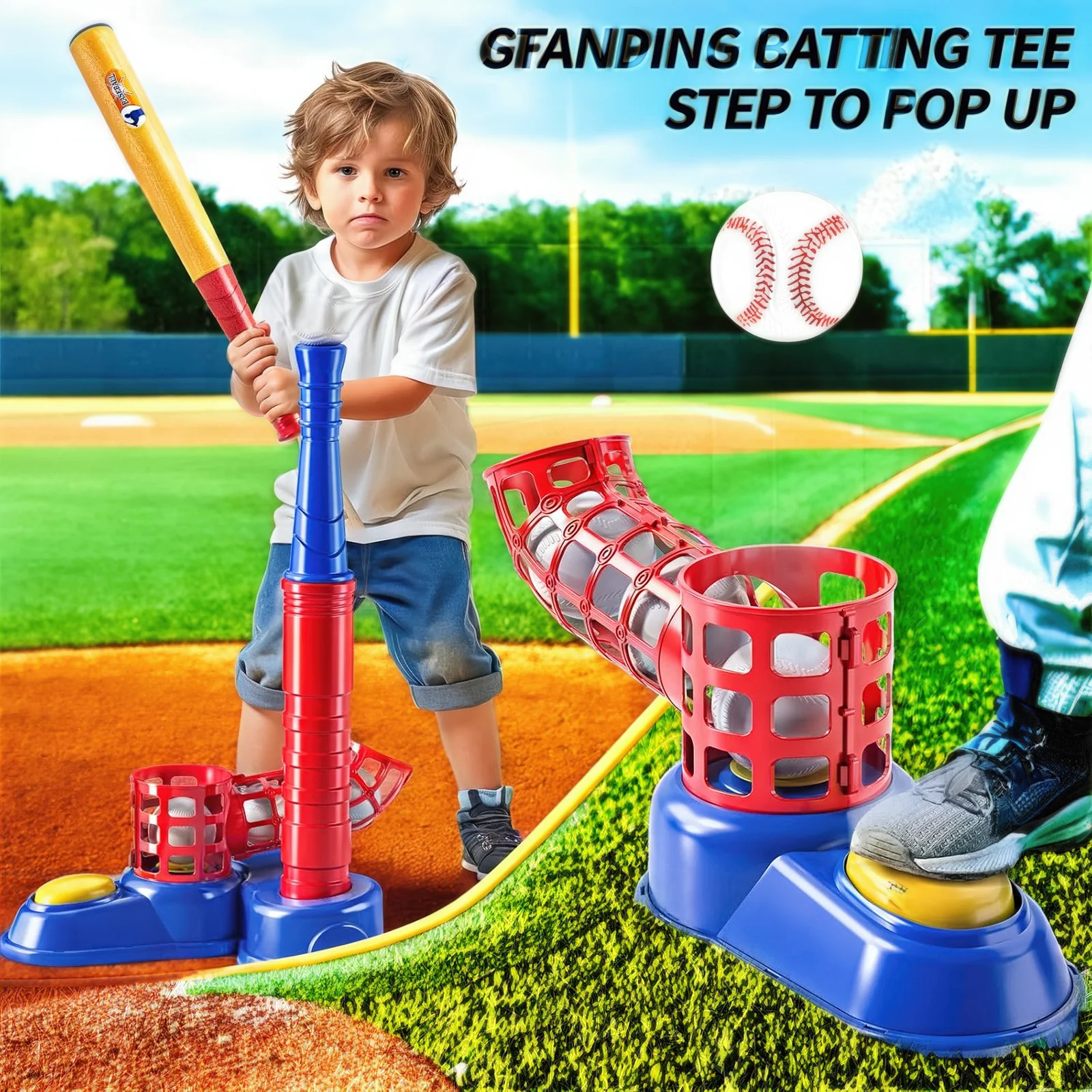 Baseball Seat Set, Foot-Operated Pitching Machine, 10 Balls, Outdoor Play, Automatic Baseball Launcher, Outdoor Sports Toy