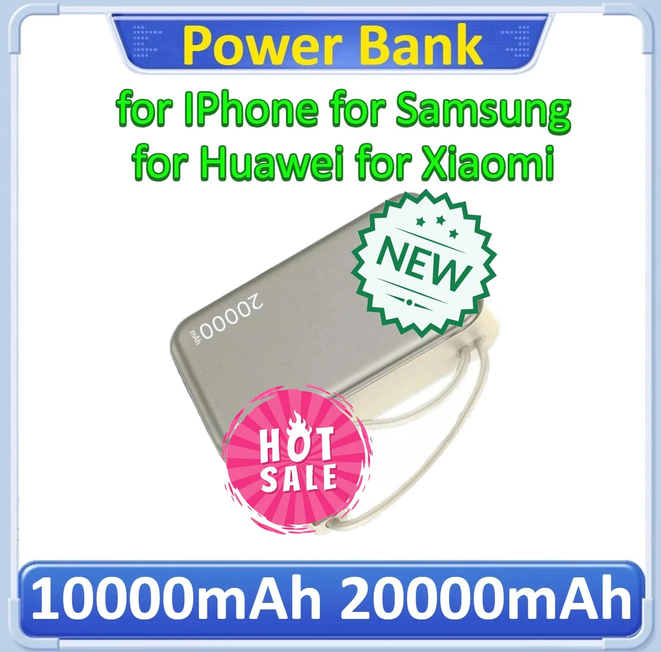 

Fast Charge Power Bank with Lanyard CCC Chinese Certification with Cable for IPhone for Samsung for Xiaomi 10000mAh 20000mAh