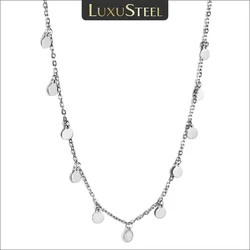 LUXUSTEEL Simple Stainless Steel Round Small Coin Pendant Necklace For Women Silver Color Waterproof Geometric Charm Collars