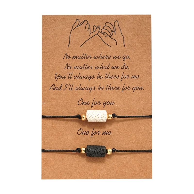 2Pcs Friendship DIY Bracelet Set For Couples Volcanic stone Charm Bead Bangles Women Man Lucky Wish Card Jewelry