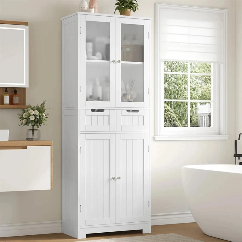 custom.Factory Direct Modern MDF Plywood Bedroom Bathroom Storage Cabinet Frosted Glass Kitchen Pantry Linen Tow