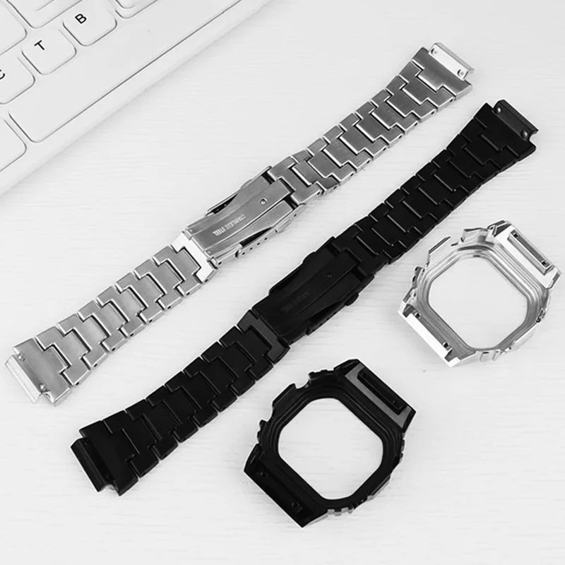 Modified set watchband+case for Casio small square DW-H5600 modified stainless steel case watch strap metal accessories bracelet