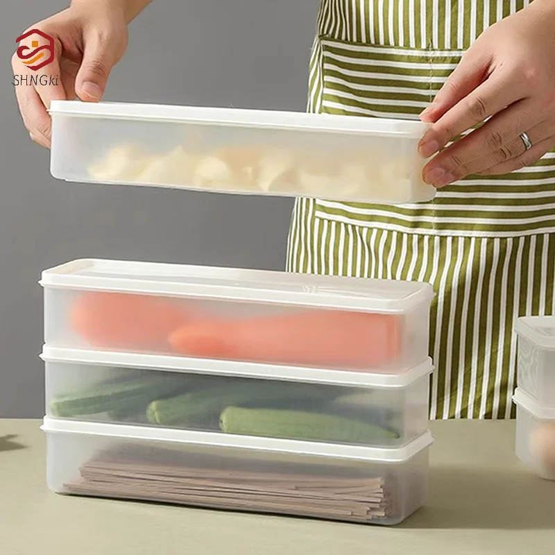1PC Pasta Containers Storage Clear Rectangular Container With Lids Stackable Long Noodle Holder Airtight Containers For Cabinet